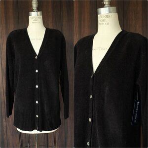 Vintage 1990s 2000s Sweater, NWT Karen Scott Black Chenille Cardigan, Gothic